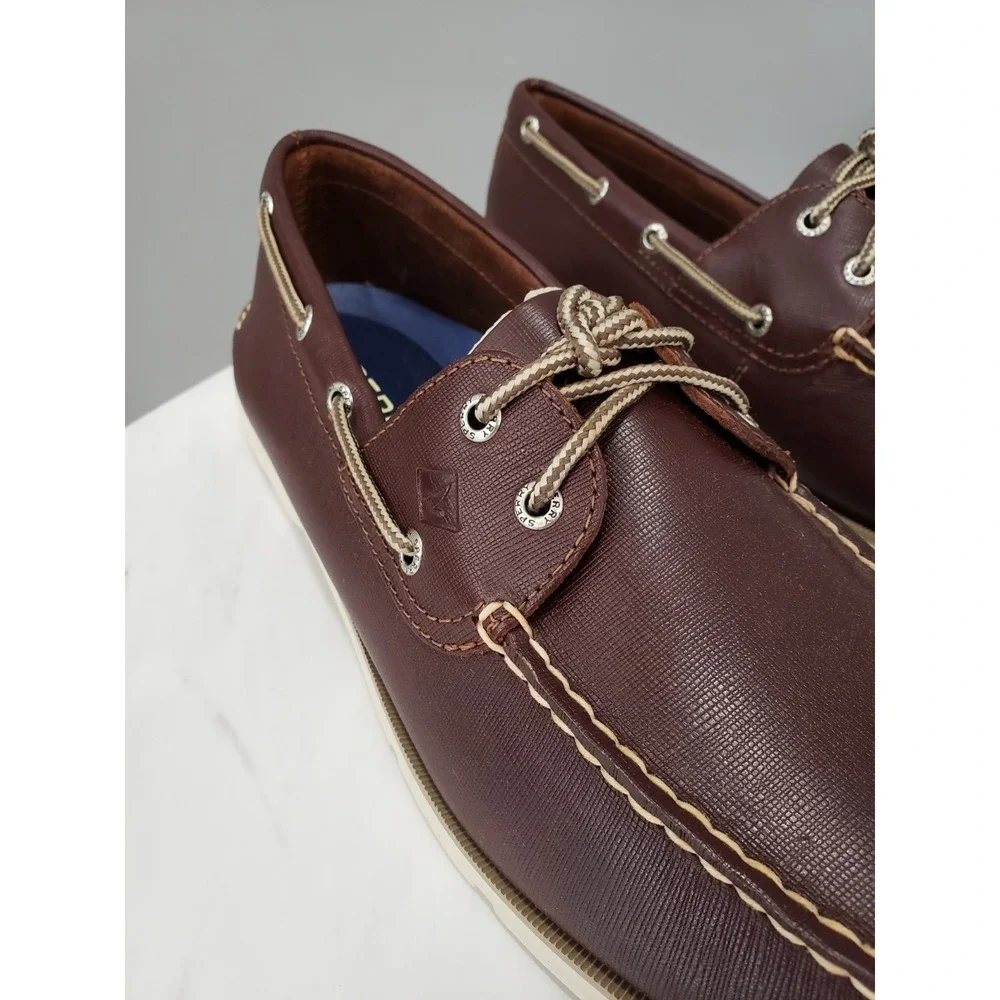 SIZE 13 Sperry Top-Sider Mens Leeward STS15003 Brown Leather Slip On Boat Shoes